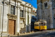 Trolley Through Street of Lisbon Portugal